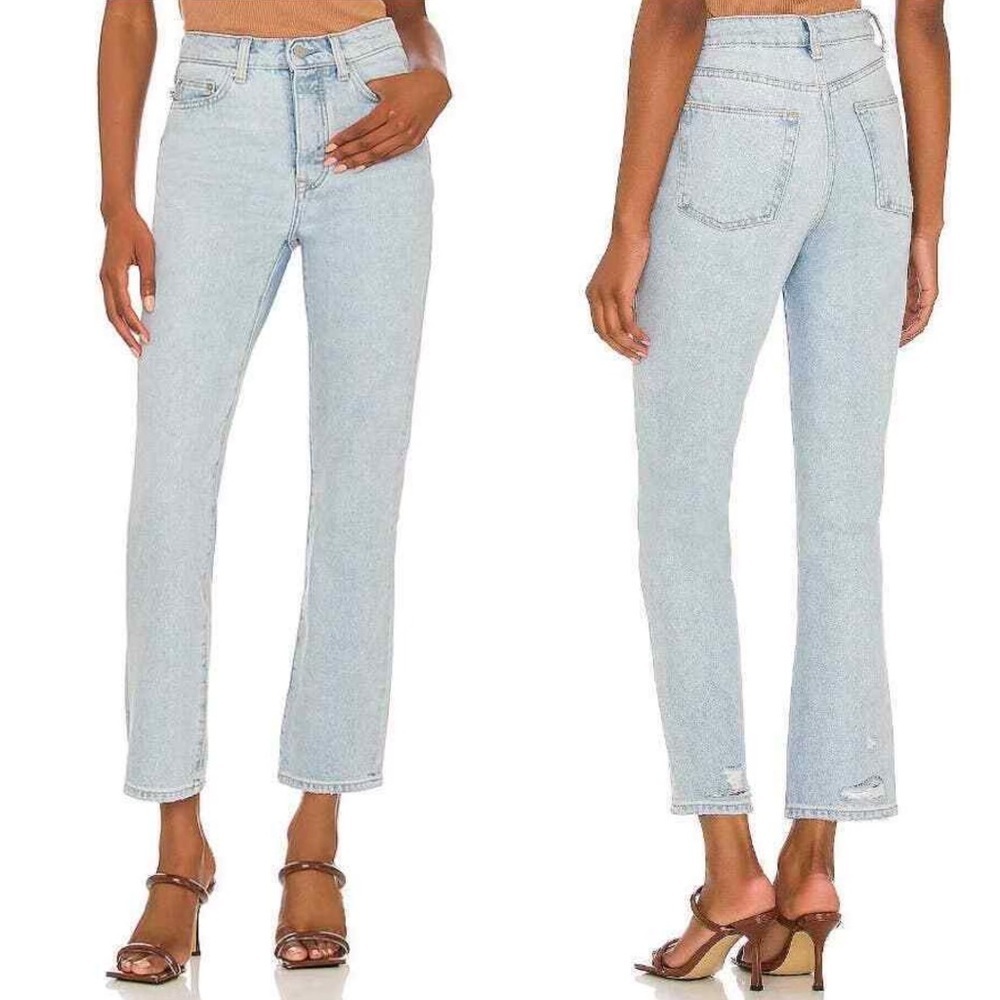 NWT Lovers + Friends Jeans 30 Reece High Rise Rigid Straight Palms Light Wash